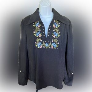 Hello Dolly Floral Embroidered Black Blouse